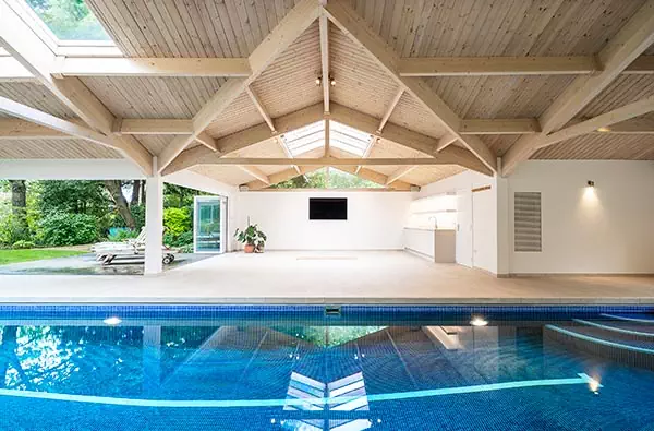 Converted outdoor pool to indoor showing the pool