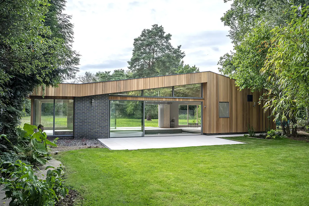 Indoor swimming pool shown from outside