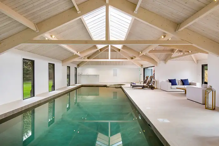 indoor view of a heated pool 