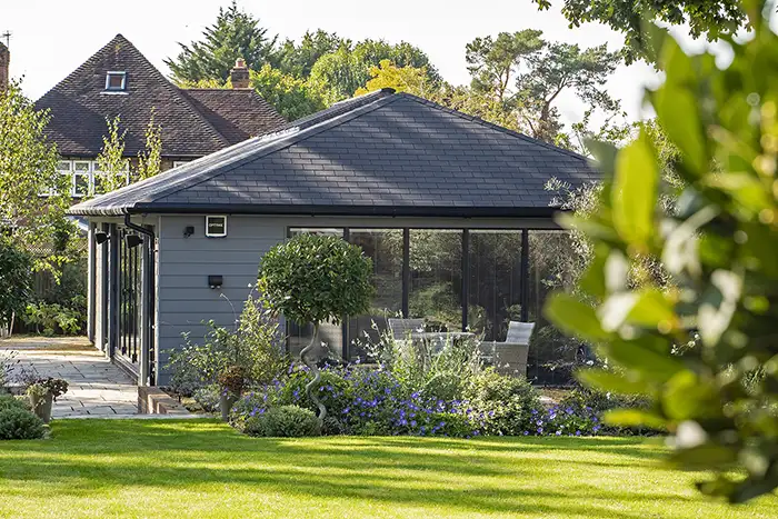 pool house viewed from the outside