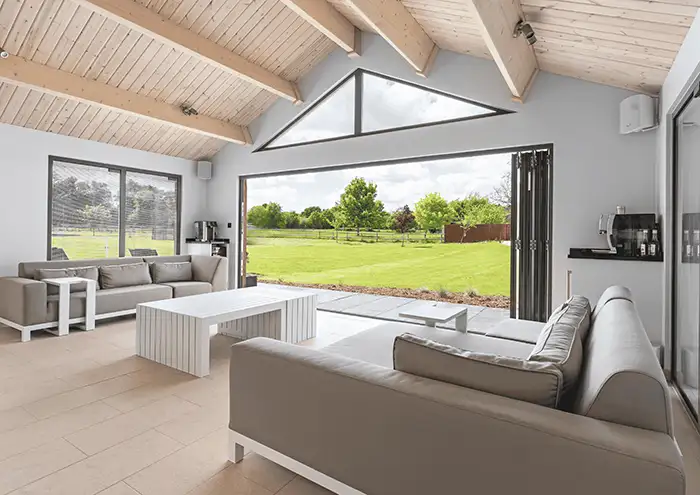 Seating area in a pool house